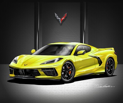 C8 Chevrolet Corvette Stingray Art Prints by Danny Whitfield | ACCELRATE YELLOW- BLACK 5DF WHEELS | Car Enthusiast Wall Art - image1